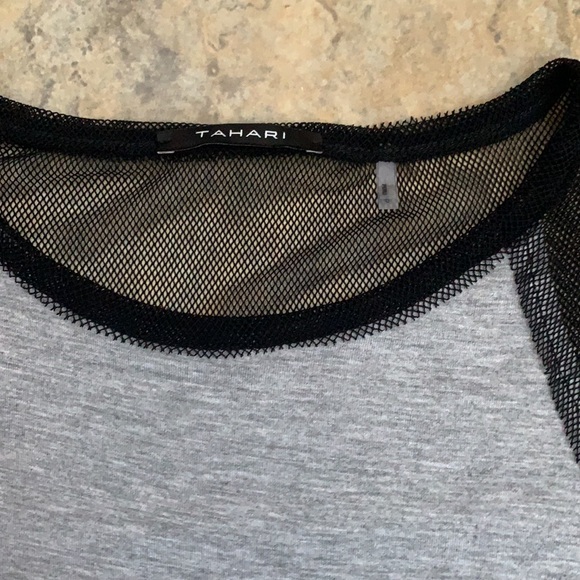 Tahari | Grey Mesh Knit Top Size L - Picture 2 of 6